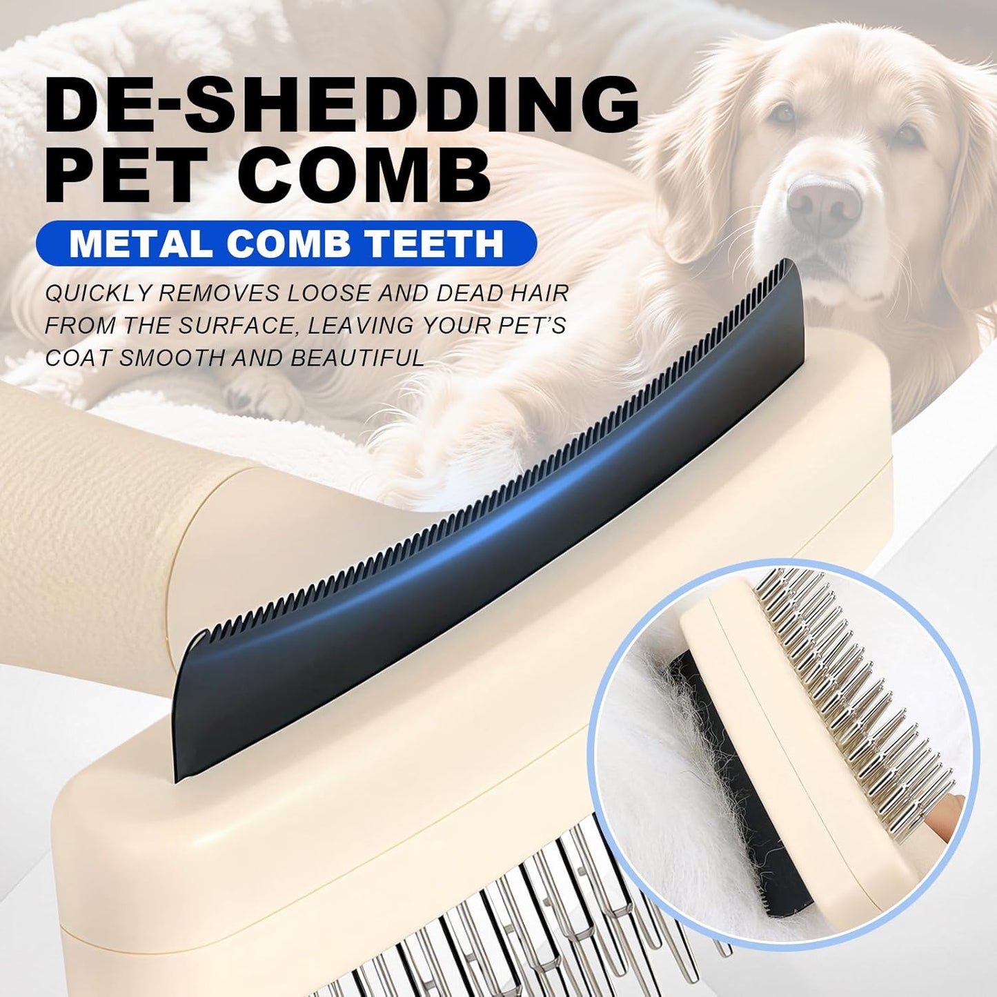 2-in-1 Dog Grooming&Undercoat Rake Comb Double-Row Flexible Dog Dematting Rake with Stainless Steel Deshedding Comb Pet Grooming Tool for Dogs and Cats Gentle Remove Loose Hair Knots Tangles