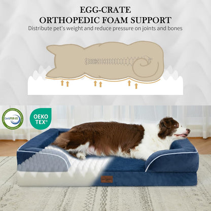 Comfort Expression Orthopedic Dog Bed for Extra Large Dogs 42x30 Inch, Waterproof Egg Crate Foam XL Pet Bed with Removable Bolsters, Dog Couch with Washable Cover & Non-Slip Bottom, Grey - Colors B