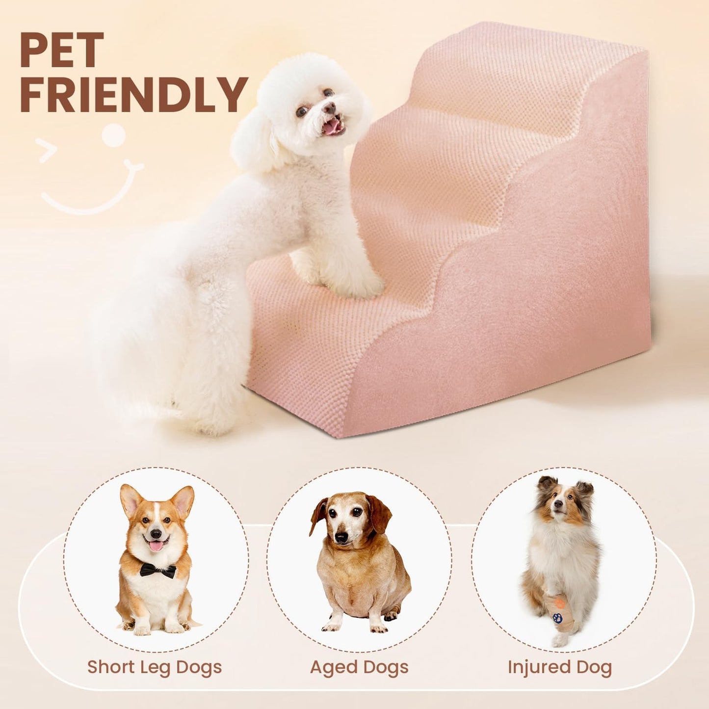 Dog Stairs for Small Dogs, 3 Tiers High Density Foam Dog Ramp, Extra Wide Non-Slip Pet Steps for High Beds Or Couch, Soft Foam Doggie Ladder for Dogs Injured, Older Pets, Small Cats