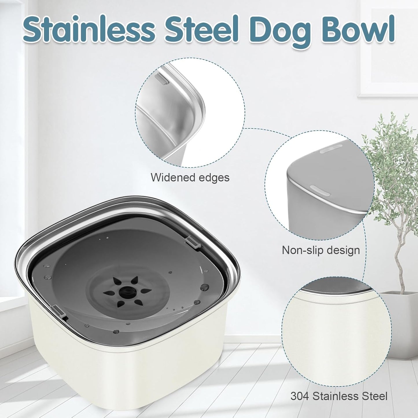 UPSKY 3L Dog Water Bowl 101oz Stainless Steel No Spill Large Capacity Dog Food Water Bowl Slow Water Feeder, Spill Proof Pet Water Dispenser Vehicle Carried Travel Water Bowl