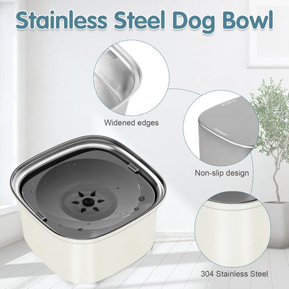 UPSKY 3L Dog Water Bowl 101oz Stainless Steel No Spill Large Capacity Dog Food Water Bowl Slow Water Feeder, Spill Proof Pet Water Dispenser Vehicle Carried Travel Water Bowl