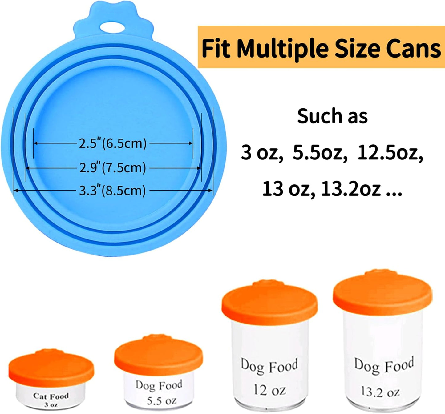 Lydia’s Deal Pet Food Can Covers 2-Pack, Thick Silicone Universal Can Lids for Dog & Cat Food, Fits 3oz/5.5oz/12oz, Airtight Seal, Durable & Dishwasher Safe, Easy Grip with Spoon (Blue & Orange)