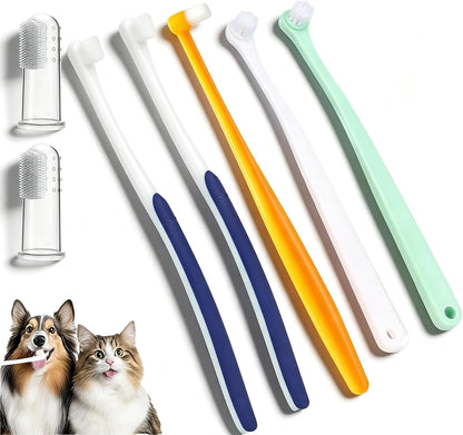 10 Pieces Pet Toothbrush Set for Medium Large Dogs, Extra Long Double-Ended Dog Toothbrush with 360° Brush, Soft Bristle Dental Care Kit with Finger Brushes, Pet Teeth Cleaning Supplies (Multicolor)