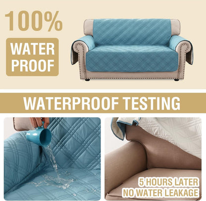 H.VERSAILTEX 100% Waterproof Slipcovers for Couches and Sofas Modern Pet Couch Cover Thick Soft Furniture Protector with Elastic Straps(Sofa, Lily Pad/Beige)