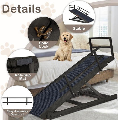 Dog Ramp for Beds, Cars, Couches, Dog Steps Anti-Slip Surface, Dogs Ramps for Old Small Pet,High Traction with Platform, 7 Adjustable Heights 16" to 27" Up, Portable Stairs Design for Dogs, 45.3" Long
