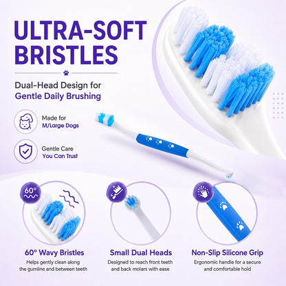 Dog Toothbrush – Newly Upgraded Dual-Head Design with 60° Wavy Bristles – Gently Surrounds Teeth for Deep Cleaning and Plaque Removal – Non-Slip Handle, Ideal for Daily Pet Dental Care (Pink, 1-Pack)