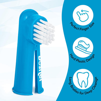 Boshel Dog Finger Toothbrush, Deep Teeth Cleaning Tooth Brushing Kit, Blue for Small and Large Breeds, Silicone & Nylon Soft Bristles, 8 Pack