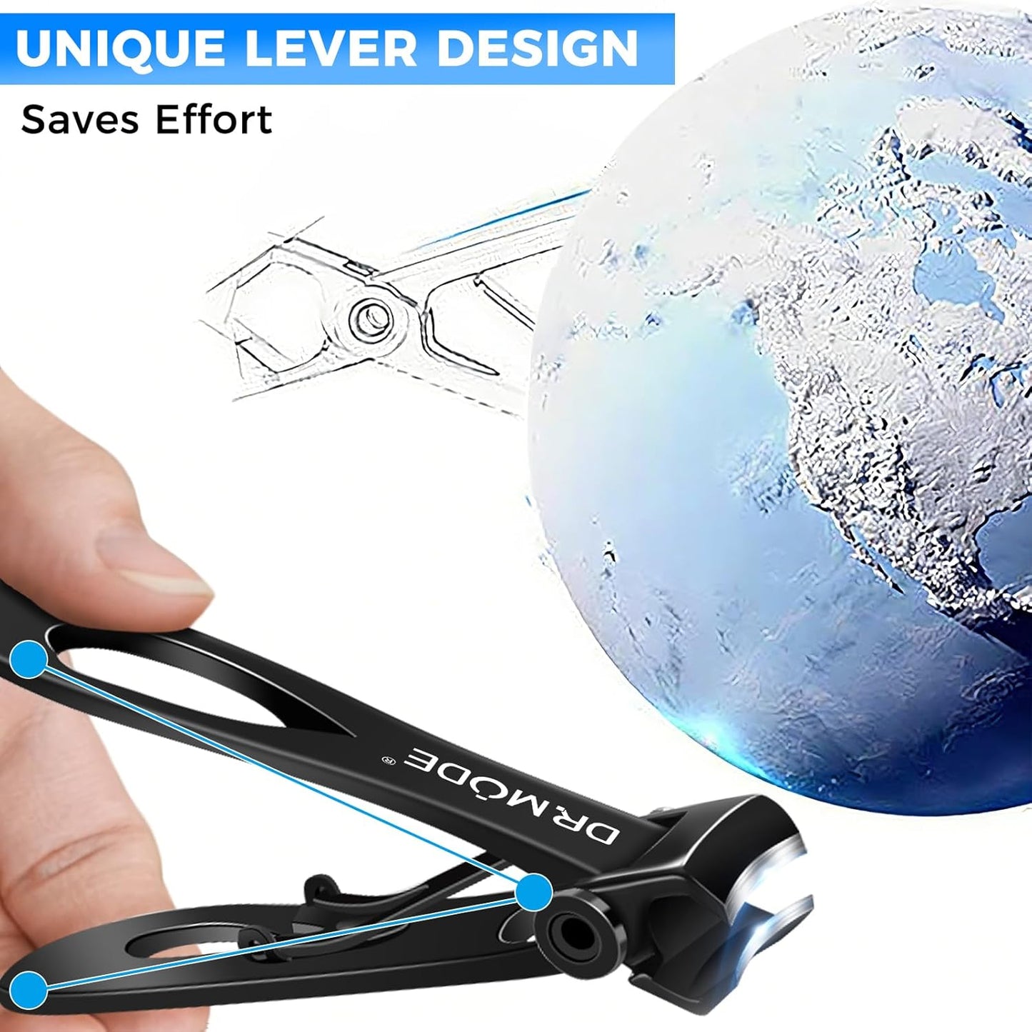 Toenail Clippers for Seniors Thick Toenails, Upgrade Angled Head Large Toe Nail Clippers for Men with Wide Jaw Opening, Sharp Heavy Duty Fingernail Clipper Cutter with Catcher Long Handle -Black