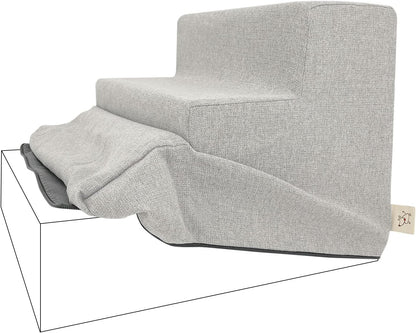 Best Pet Supplies Foam Pet Steps Cover for Small Dogs and Cats, Portable Ramp Stairs for Couch, Sofa, and High Bed Climbing (Cover Only) - Ash Gray Linen, 3-Step (Cover Only)