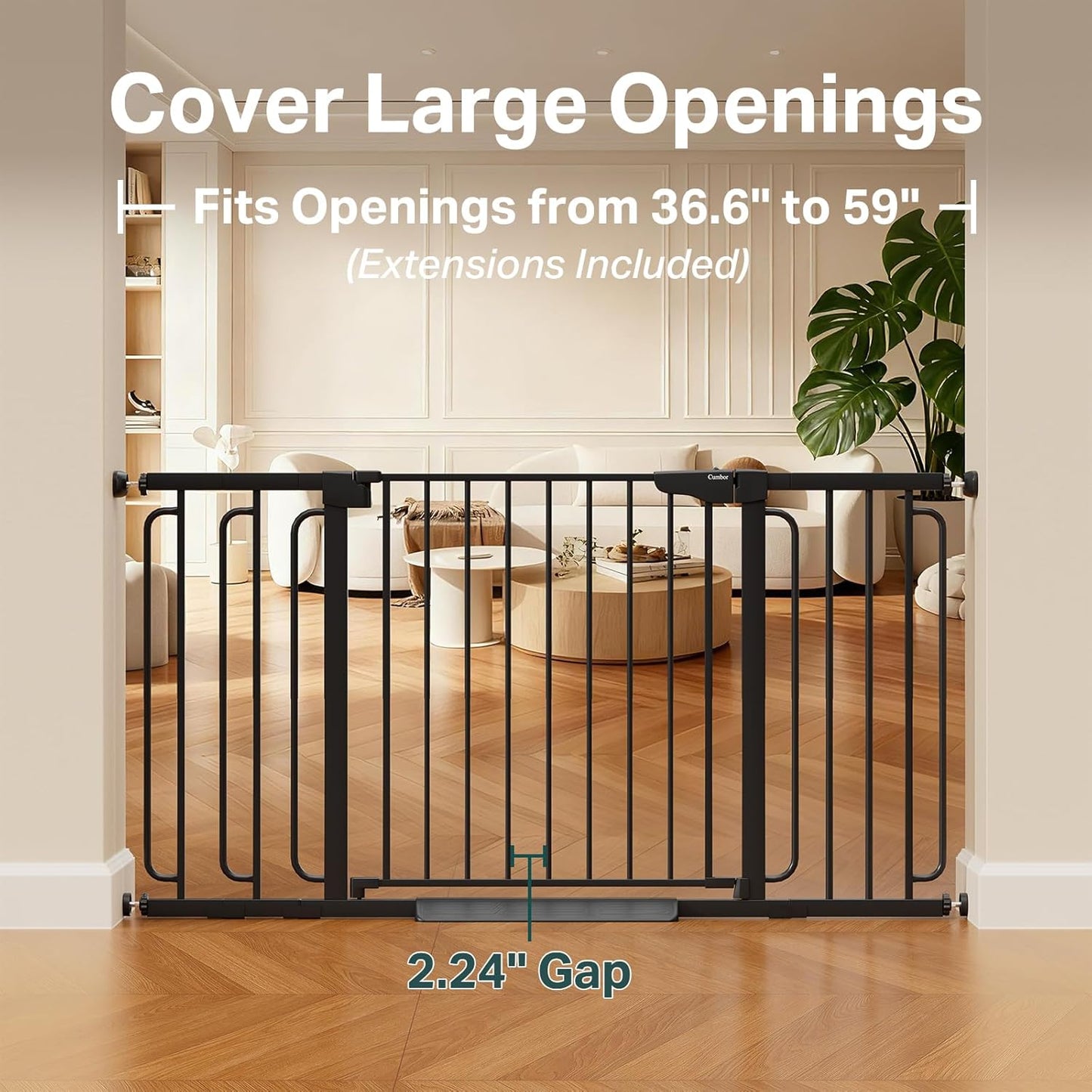 Cumbor 36.6-64" Extra Wide Baby Gate for Stairs, Dog Gates for Doorways, Auto-Close Pet Gate Indoor, Pressure Mounted Walk Through Safety Child Gate for Kids Toddler, Tall Pet Puppy Fence Gate, Brown