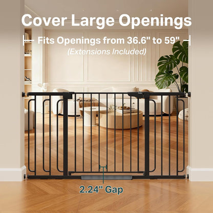 Cumbor 36.6-64" Extra Wide Baby Gate for Stairs, Dog Gates for Doorways, Auto-Close Pet Gate Indoor, Pressure Mounted Walk Through Safety Child Gate for Kids Toddler, Tall Pet Puppy Fence Gate, Brown