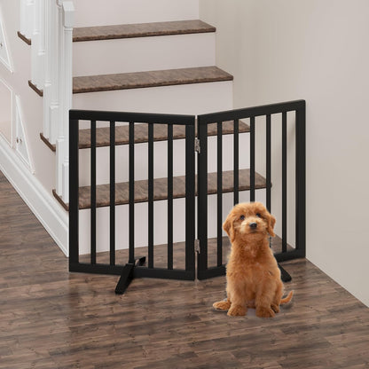 Freestanding Foldable Dog Gate - 4 Panel Room Divider with Metal Support Feet (Black)