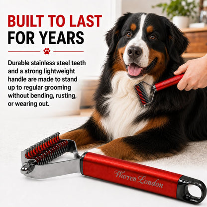Warren London Undercoat Rake Brush for Dogs and Cats - Premium Deshedding Tool for Long Haired Pets - Skin Friendly Dematting Comb for Professional Grooming Results at Home