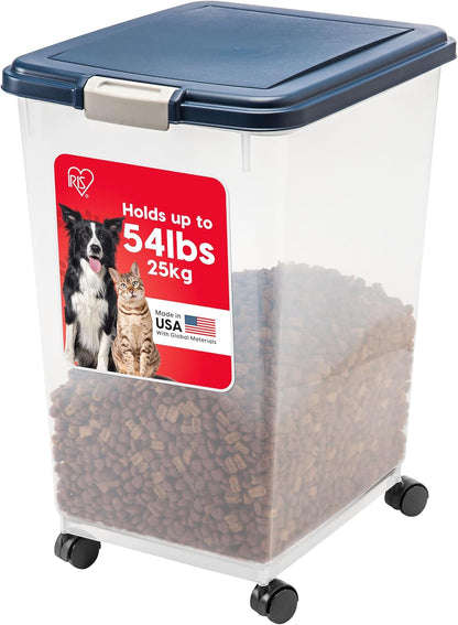 IRIS USA Airtight Dog Food Storage Container, Up to 30 lbs, Attachable Wheels, for Dog Cat Bird and other Pet Food Storage Bin, Keep Fresh, Easy Mobility, BPA Free, Black