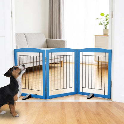 ZJSF Freestanding Dog Fence Indoor, Foldable Dog Gate for Doorways, Stairs or Hallways, Sturdy Wood Extra Wide Pet Gate with Support Feet for The House, White, 24 "Height-3 Panels