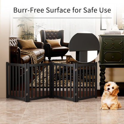 2-Panel Solid Wood Dog Gate - Freestanding Folding Pet Gate for Doorways, Stairs, Indoor, 24" Height, No Installation Needed, Natural Wood