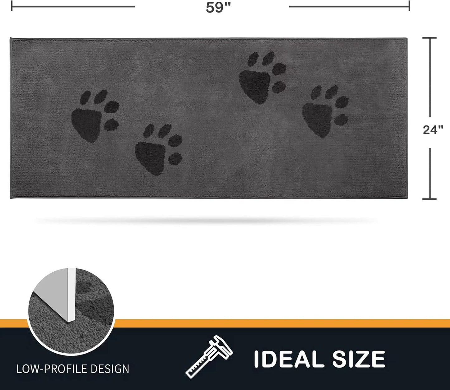 PURRUGS Dirt Trapping Door Mat 20" x 31.5", Non-Skid/Slip Machine Washable Microfiber Entrance Rug, Shoes Scraper, Dog Doormat, Super Absorbent Floor Mat for Muddy Wet Shoes and Paws, Grey