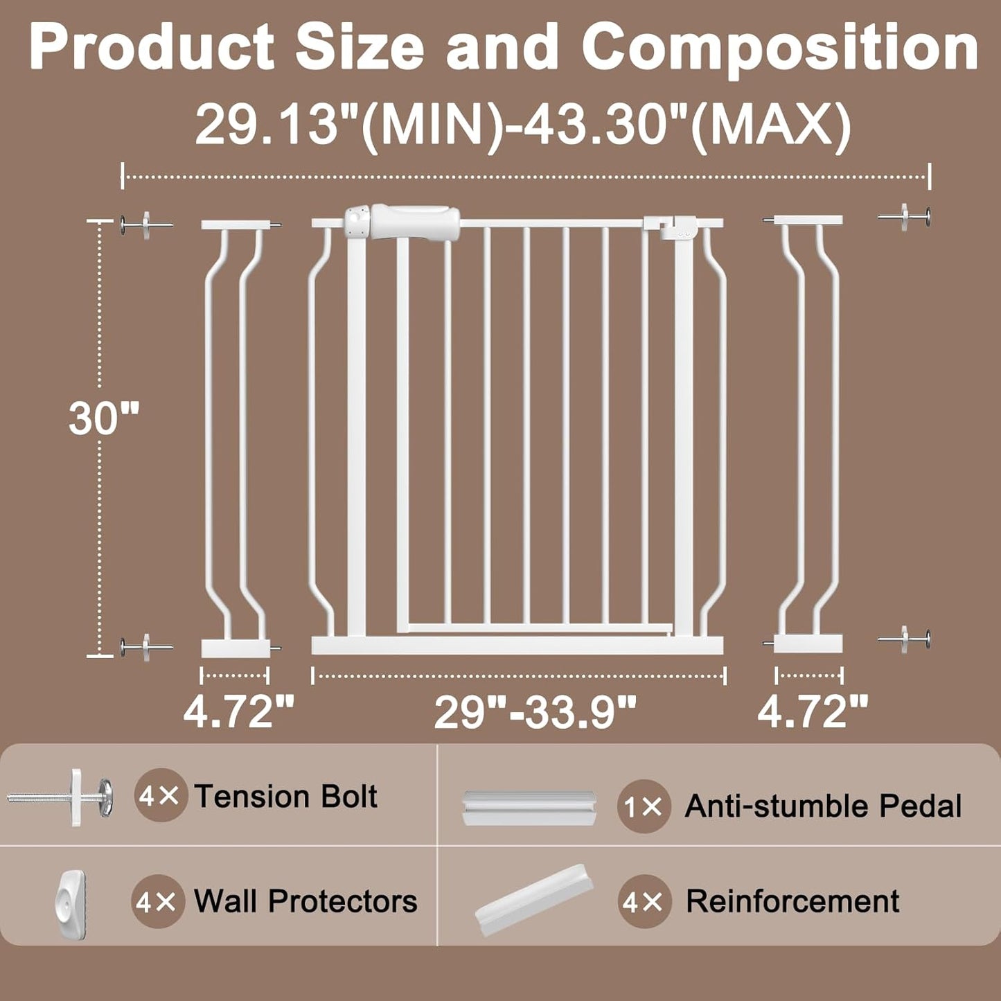 WAOWAO Baby Gate 71.65-85.03" Extra Wide Pressure Mounted Walk Through Swing Auto Close Safety Metal Black Toddler Kids Child Dog Pet Puppy for Stairs,Doorways,Kitchen