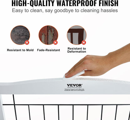 VEVOR Freestanding Pet Gate, Wooden 24" H x 80" W, 4-Panel Foldable Gate for Wide & Narrow Passageways, Expandable Dog Barrier with Silent Foot Support, White
