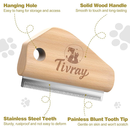 Dog Brush for Shedding, Deshedding Brush for Dogs, Pet Hair Removal Tool, Painless Wood Remover for Pet Hair, Cats, Horses Cleaning, Grooming, Short and Long Fur, Ergonomic Design, 4.3inch