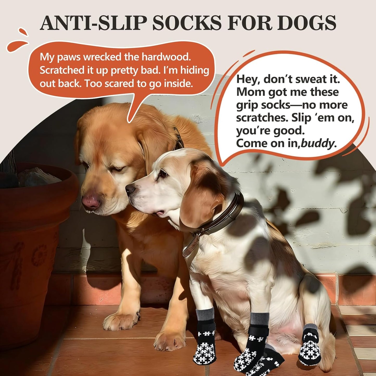 Dog Grippy Socks for Senior Dog - Double Side Dogs Booties to Prevent Licking, Boots & Paw Protectors for Hardwood Floors, No Twist Non Slip Socks for Small Medium Large Dogs, Black, L