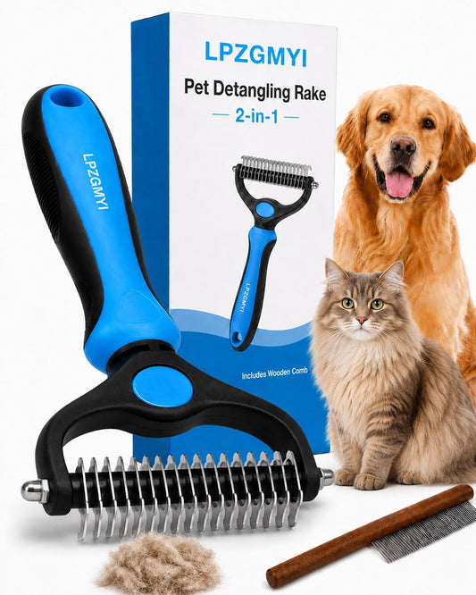 Undercoat Rake for Dogs, Pet Grooming Tool Pro Deshedding Brush Double Sided Cat Brushes Long Hair Dematting Comb Professional Extra-Wide Stainless Steel Teeth Supplies for Matted Fur on Cats (Green)