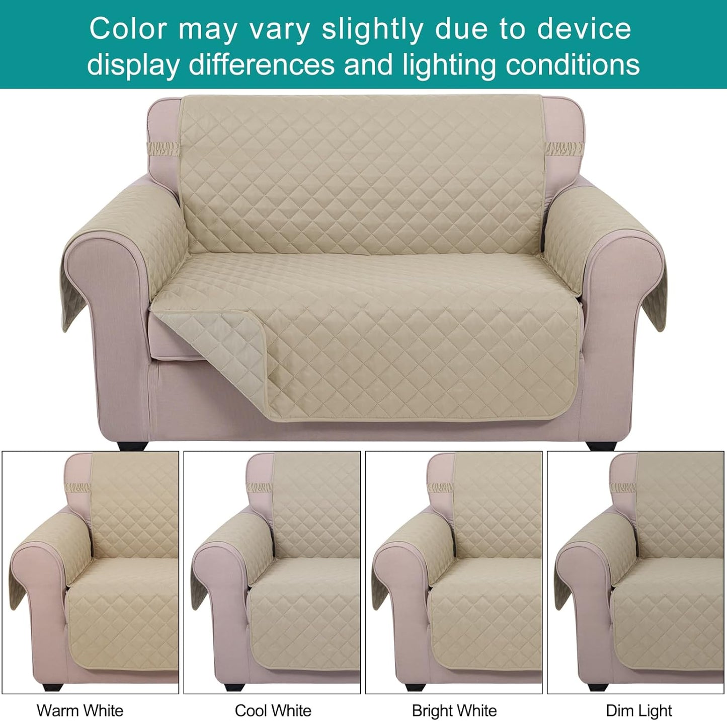 U-NICE HOME Reversible Sofa Cover Washable Couch Cover for Dogs Friendly with Elastic Straps Water Repellent Furniture Protector for 3 Cushion Couch (Sofa, Coffee/Beige) - Colors B
