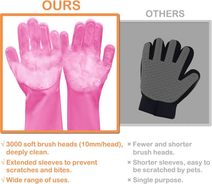 Pet Grooming Gloves, Dog Washing Gloves with High-Density Teeth, Heat Resistant Silicone Dog Bath Scrubber with Enhanced Five Finger Design, Bathing and Massaging for Dogs and Cats