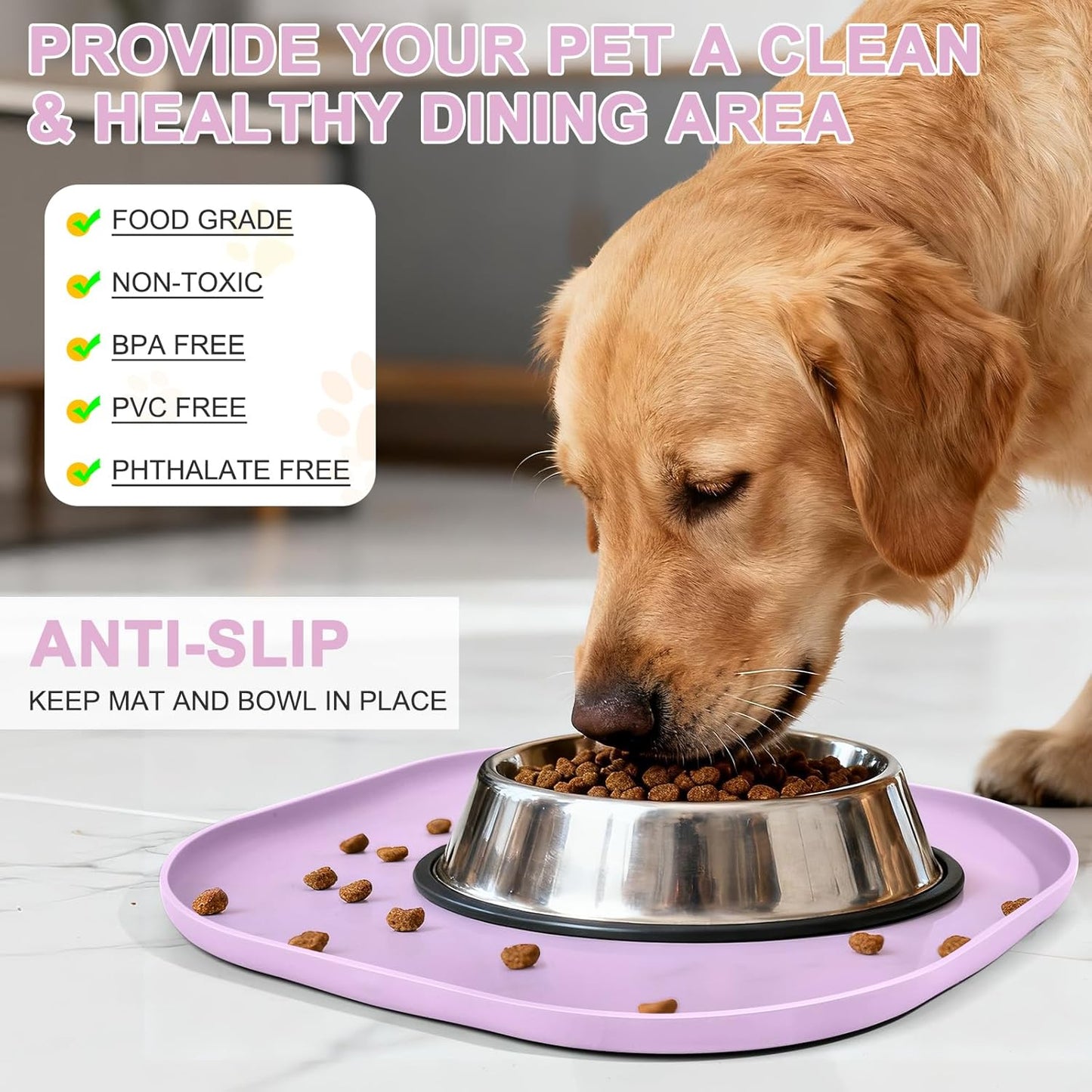 Small Silicone Pet Food Mat with Raised Edge for Food and Water Bowl, Square Dog Feeding Mats, Cat Food Trays for Floor Waterproof, Rubber Tray for Dogs and Cats, 12 x 12 x 0.7 Light Olive Green