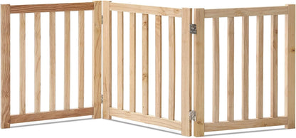 LZRS 2-Panel Wooden Free Standing Foldable Dog Gate Indoor – Solid Hardwood 24" High, Step-Over Safety Pet Gate for Doorways, Stairs & Small Spaces - Indoor Use, White