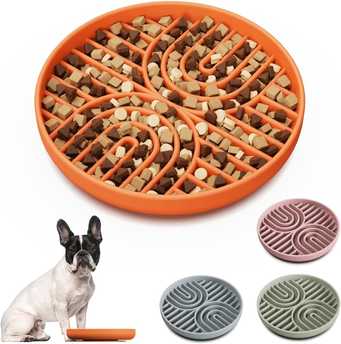 Slow Feeder Dog Bowls, Silicone Slow Feeder for Dogs & Puppies, Dog Puzzle Bowl with Suction Cup for Anxiety Relief, Slow Eating, Dishwasher Fit, for All Breed, Grey