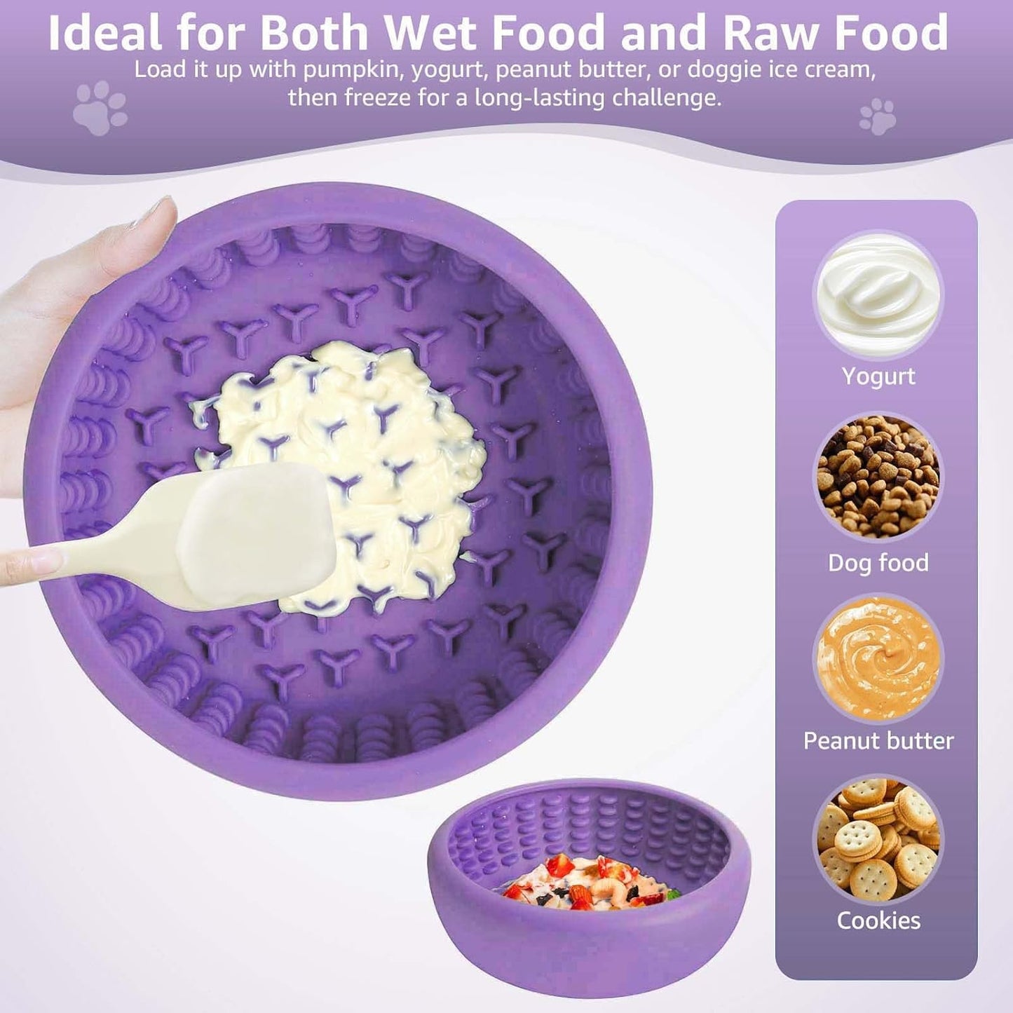 Dog Lick Bowl, ZOURYNUA Non-Slip Slow Feeder Dog Bowls, Enrichment Licking Mat for Distraction, Anxiety Relief Treat Dispenser Freezer, BPA Free Silicone & Dishwasher Safe (Pink, Small)
