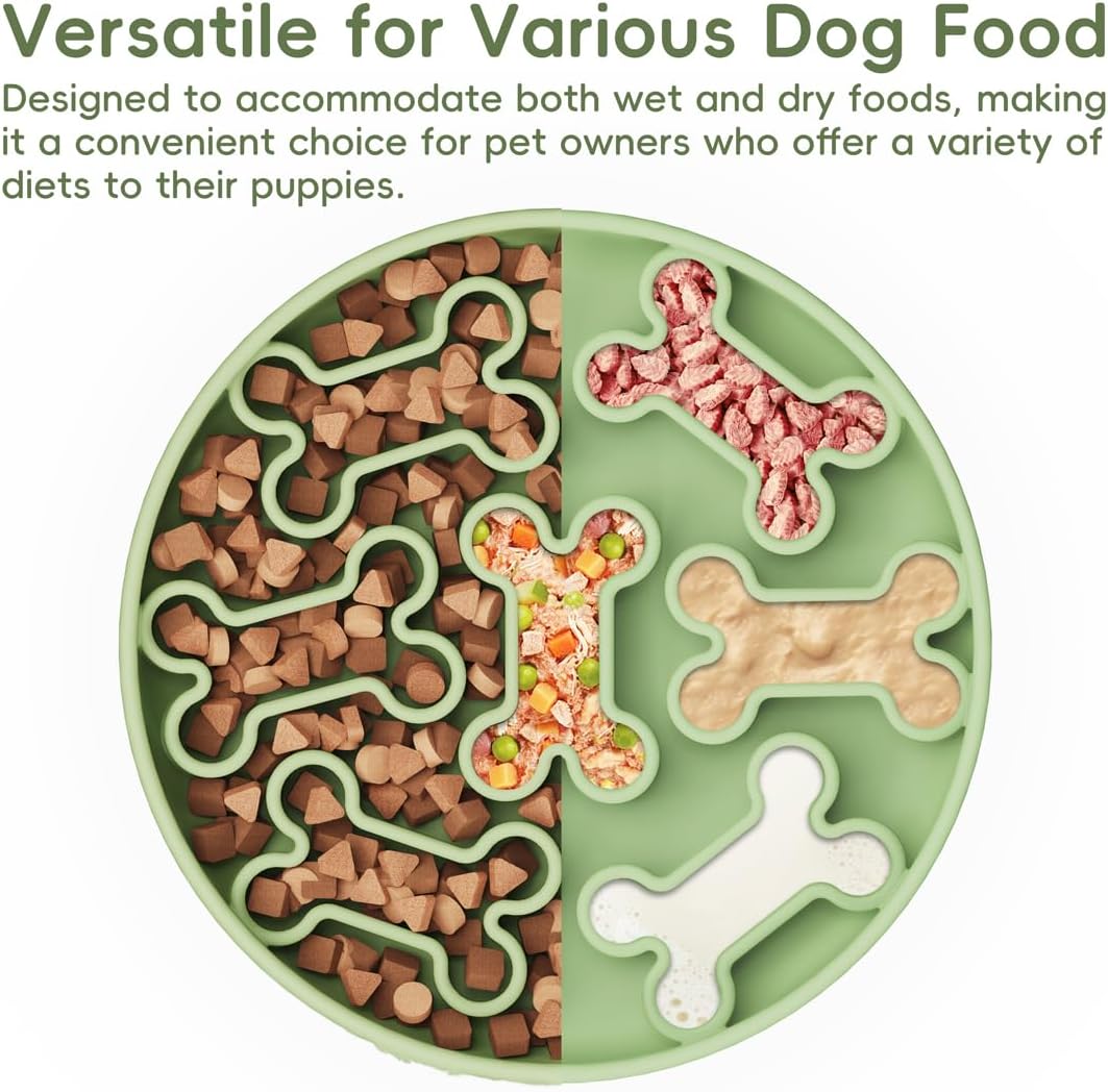 Silicone Slow Feeder Dog Bowl – Pink Bone Pattern | Food-Grade Non-Slip Dog Dish for Anti-Bloat, Fast Eating Prevention, 7.5” x 1.5”, Dishwasher Safe