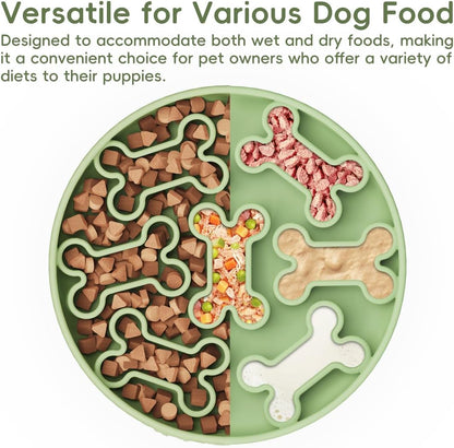Silicone Slow Feeder Dog Bowl – Pink Bone Pattern | Food-Grade Non-Slip Dog Dish for Anti-Bloat, Fast Eating Prevention, 7.5” x 1.5”, Dishwasher Safe