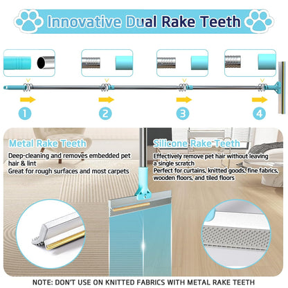 Pet Hair Remover for Carpet, Carpet Rake for Pet Hair Removal with 54" Adjustable Handle, Reusable Dog Hair Remover Broom with Copper Teeth & TPU Brush for Rugs, Couch, Mats and Pet Beds