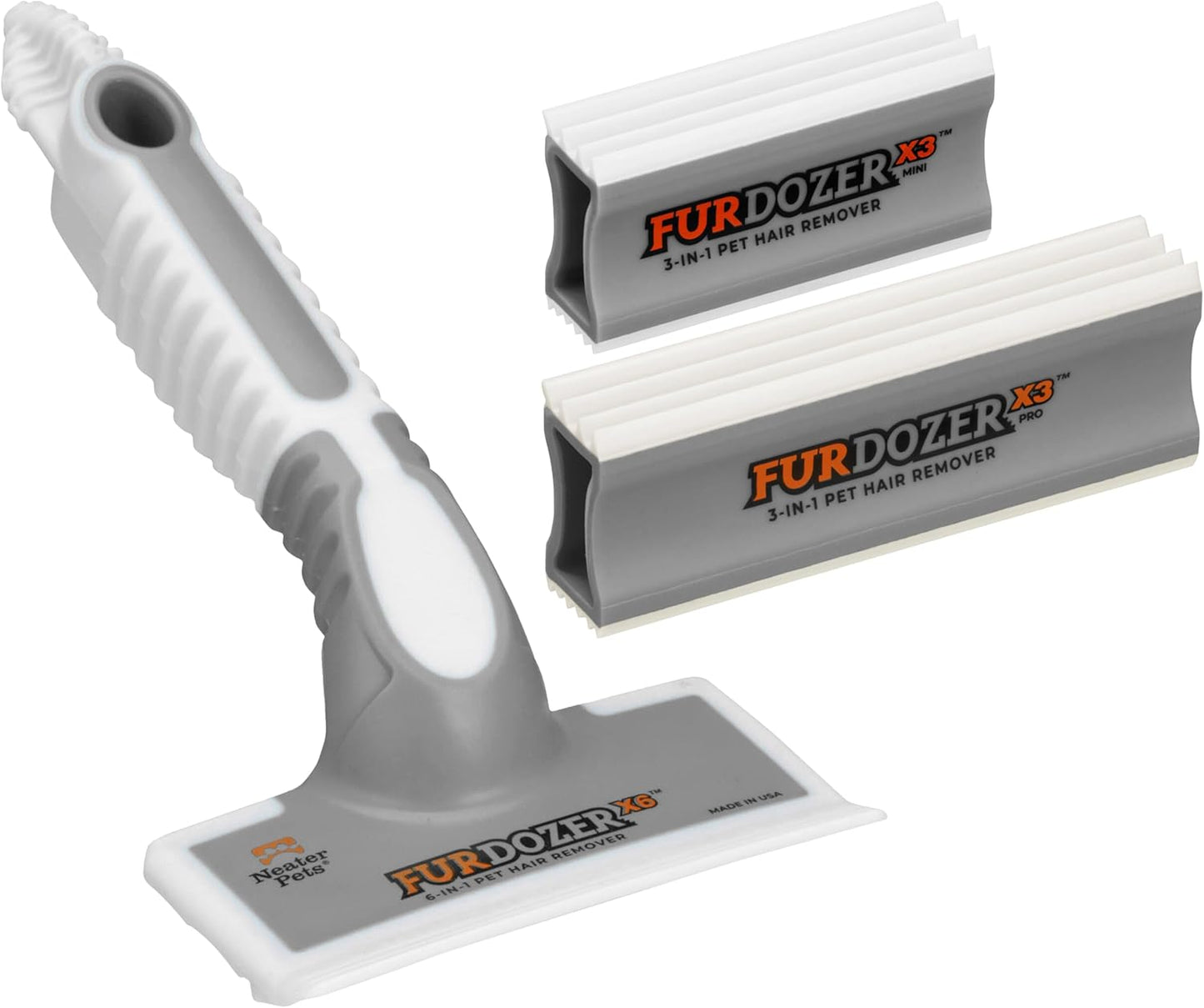 FurDozer Pet Hair Remover & Auto Detailing Tools - Cat & Dog Hair Remover for Carpets, Car Interiors, Couches, Bedding, & Pet Furniture (Gray, X3 PRO - 5" Long)