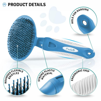 Round Bristle Pet Brush for Dogs and Cats - Soft Dog Brush for Grooming Short or Long Hair - Gentle Tool for Sensitive Skin Removes Dander, Dirt, and Detangles (Purple)