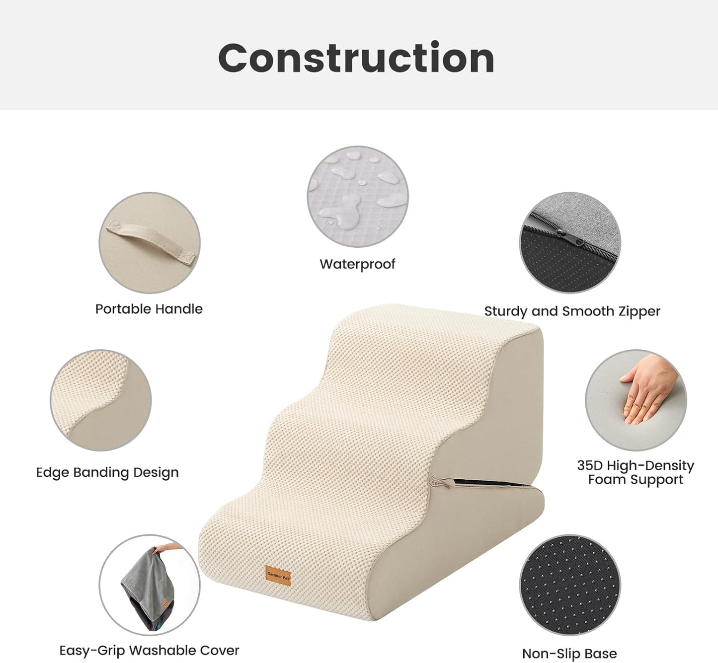Gardner Pet 4-Step Dog Stairs for Small Dogs 18.5" H, Curved 4-Step Pet Stairs, Dog Steps for High Bed (18-20 in), Couch with Durable Non-Slip Waterproof Fabric Cover and CertiPUR-US Certified Foam