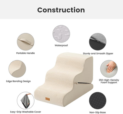 Gardner Pet 4-Step Dog Stairs for Small Dogs 18.5" H, Curved 4-Step Pet Stairs, Dog Steps for High Bed (18-20 in), Couch with Durable Non-Slip Waterproof Fabric Cover and CertiPUR-US Certified Foam