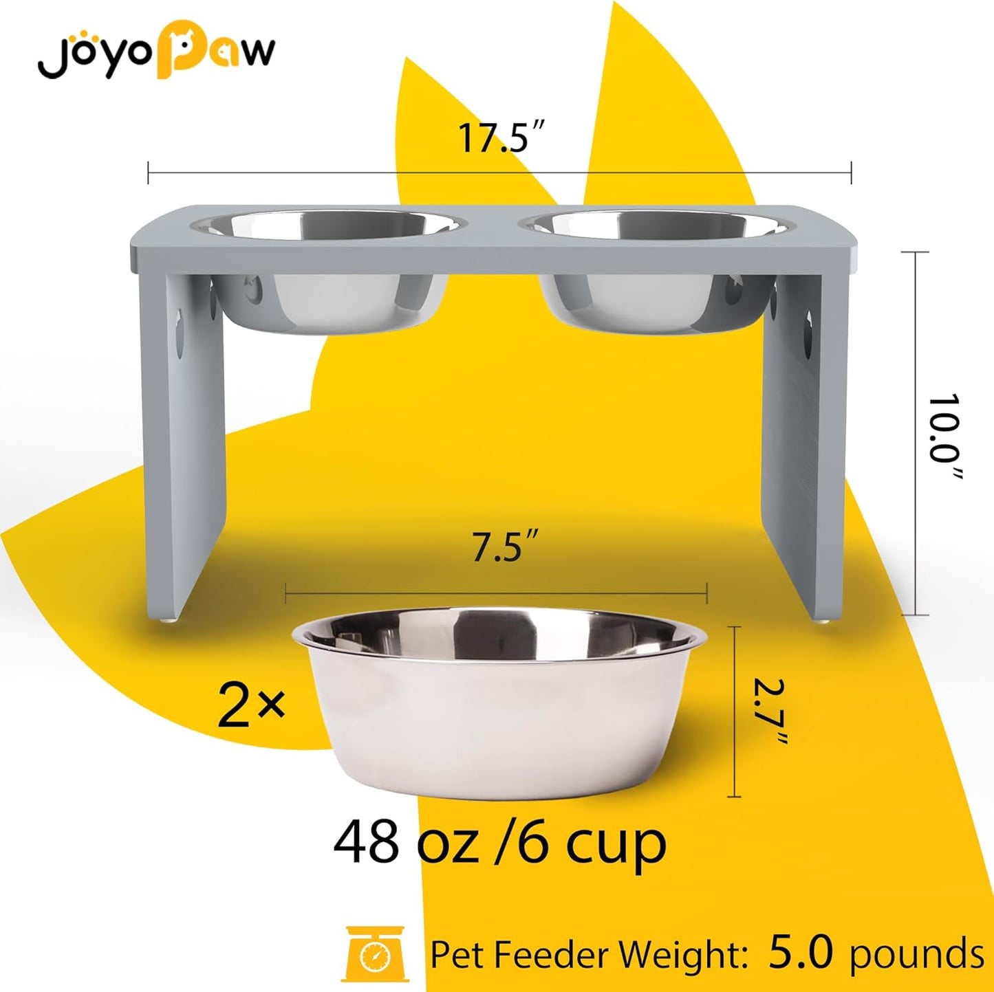 Elevated Dog Bowls, Bamboo Raised Dog Bowl for Medium Dogs, with 2 Stainless Steel Bowls (7'' Tall-40 oz Bowl)