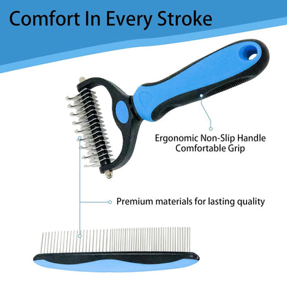 Pet Grooming Brush and Metal Comb Combo, Cat Brush Dog Brush for Shedding, Undercoat Rake for Dogs Grooming, Dematting Deshedding Brush Dogs Shedding Tool for Long matted Haired Pets, Gray (Gray)