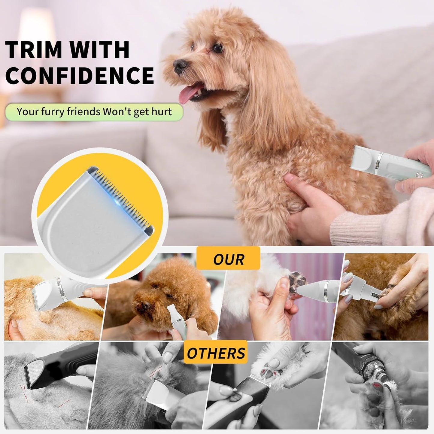 Dog Hair Clippers Grooming Kit and Paw Trimmer Nail Grinder Quiet,Dog Trimmer for Grooming,4-in-1 Rechargeable Cordless Low Noise Dog Shaver Grooming for Dogs Pets Cats(Green)
