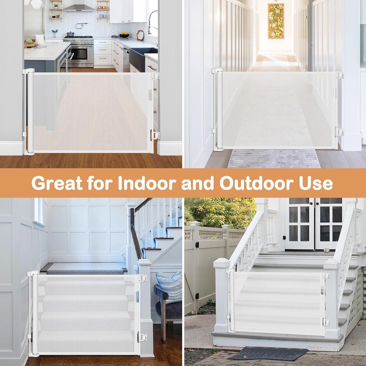 Retractable Dog Gate for The House 33" Tall X 55" Wide Mesh Baby Gate Retractable Baby Gates for Doorways Scratch-Resistant Outdoor Dog Gates Indoor Prevent Kids or Pets from Crawling Under, Gray
