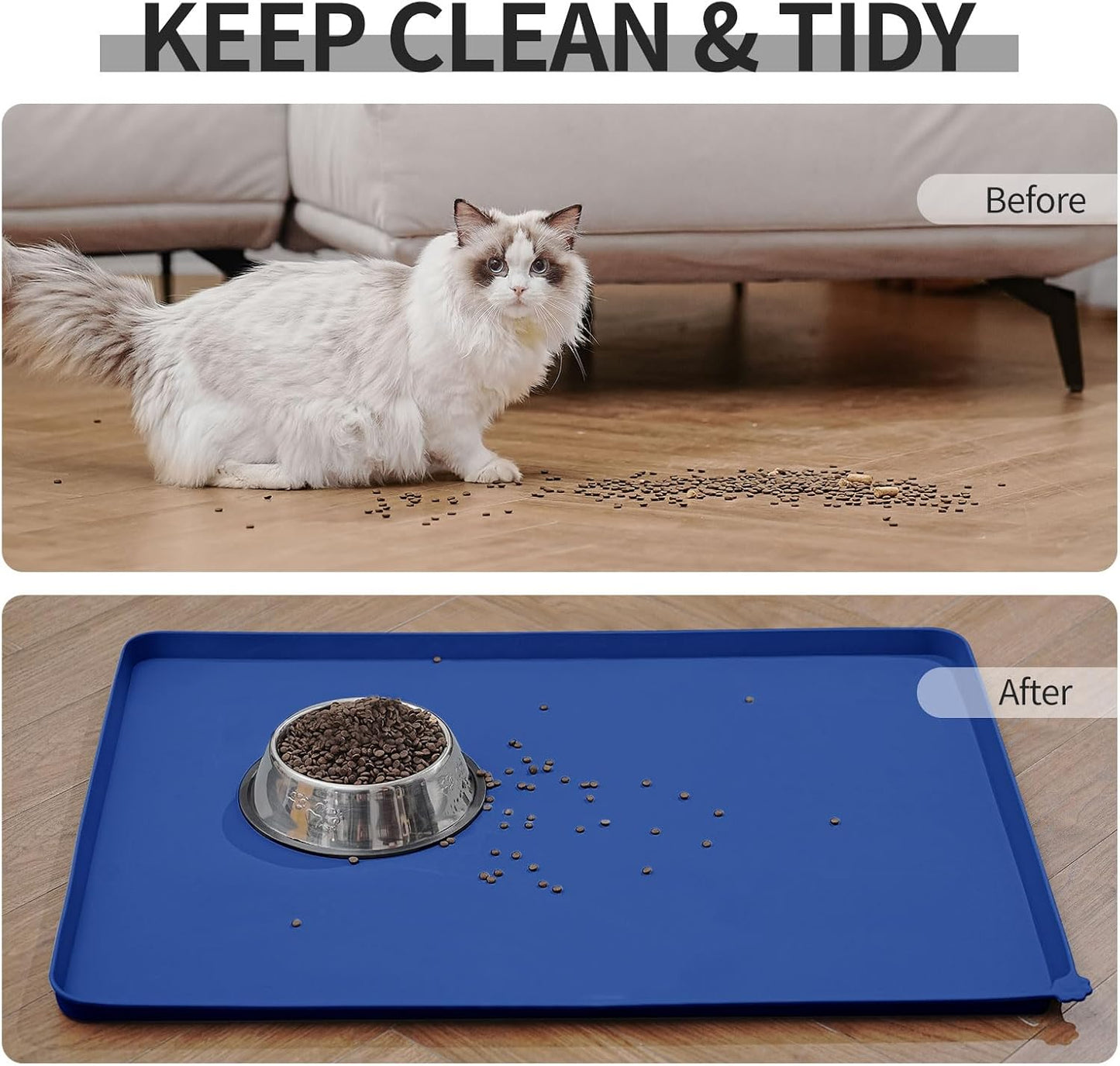 Reopet Waterproof Pet Feeding Mat, Non-Slip Silicone Placemats for Dog Cat Food and Water Bowl, High Raised Edges to Prevent Spills and Protect Floors