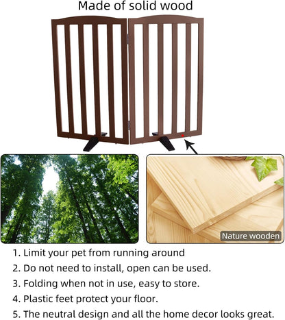Freestanding Dog Gate Indoor,Doggie Gate Foldable Dog Gates for Doorways,Stairs or Hallways, Wooden White Pet Gate for the House, Pet Fence with Support Feet Included,24 "Height-4 Panels