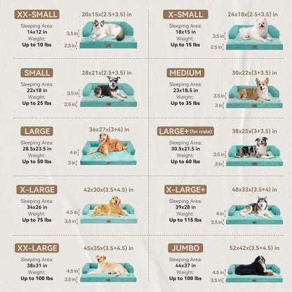 Large Dog Bed Orthopedic Washable - Beds Bolster - Medium XL XLarge Big Dogs - Memory Foam Couch Sofa - Waterproof with Removable Cover