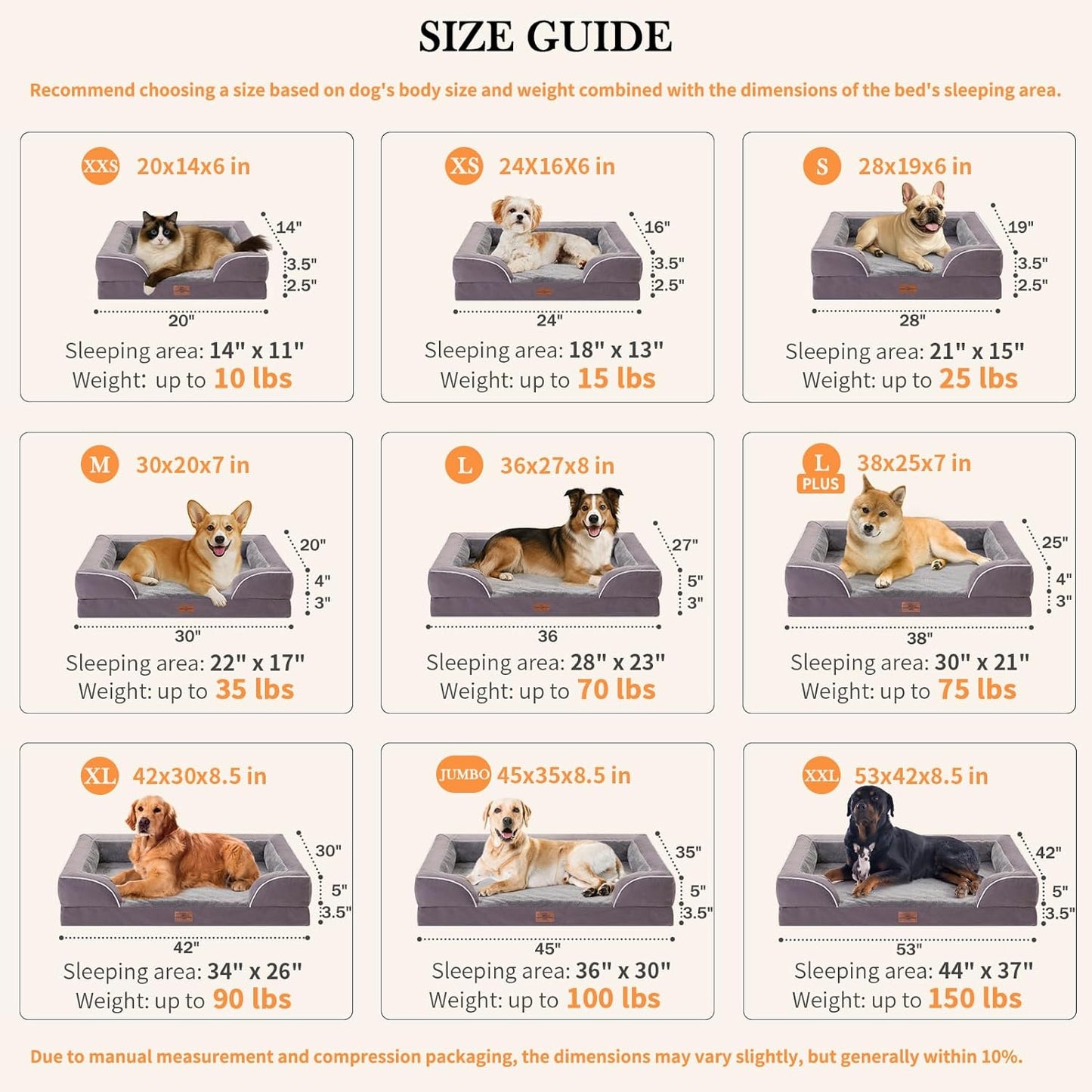 Comfort Expression Orthopedic Dog Bed for Extra Large Dogs 42x30 Inch, Waterproof Egg Crate Foam XL Pet Bed with Removable Bolsters, Dog Couch with Washable Cover & Non-Slip Bottom, Grey - Colors A