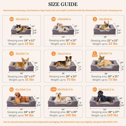 Comfort Expression Orthopedic Dog Bed for Extra Large Dogs 42x30 Inch, Waterproof Egg Crate Foam XL Pet Bed with Removable Bolsters, Dog Couch with Washable Cover & Non-Slip Bottom, Grey - Colors A