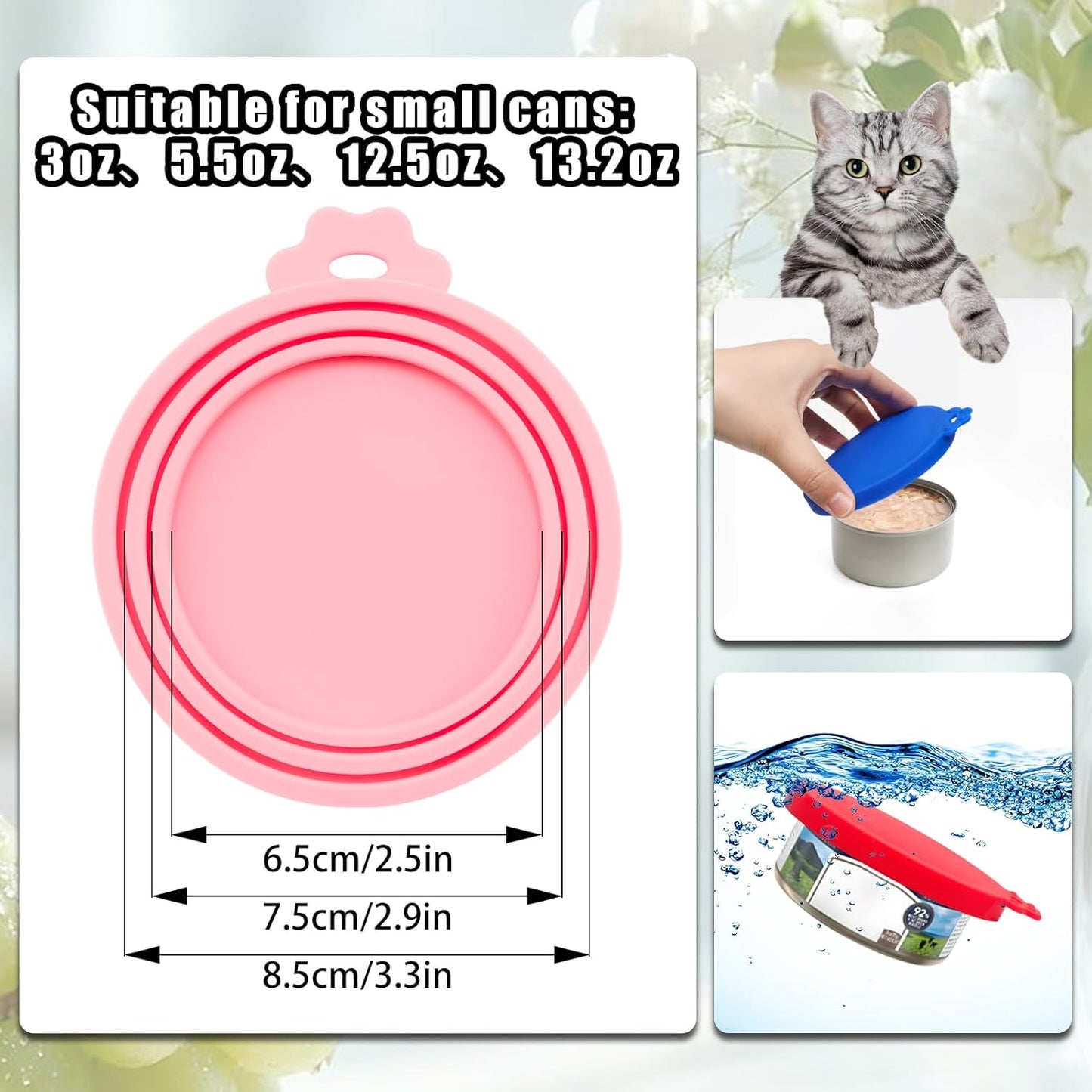 PINE & LINEN 4 Pcs 2.5inch Durable Pet Can Lids, Silicone Small Pet Can Covers Waterproof Cat Food Cans Lids for 3 oz Cat Food Cans（Yellow+Red+Pink+Blue）