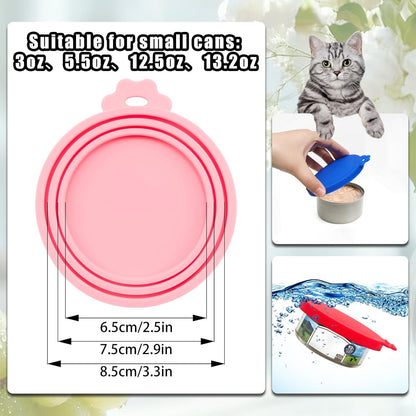 PINE & LINEN 4 Pcs 2.5inch Durable Pet Can Lids, Silicone Small Pet Can Covers Waterproof Cat Food Cans Lids for 3 oz Cat Food Cans（Yellow+Red+Pink+Blue）